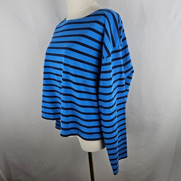 J. Crew Cropped Fit Top Large Blue Striped Long Sleeve Nautical - Picture 2 of 7